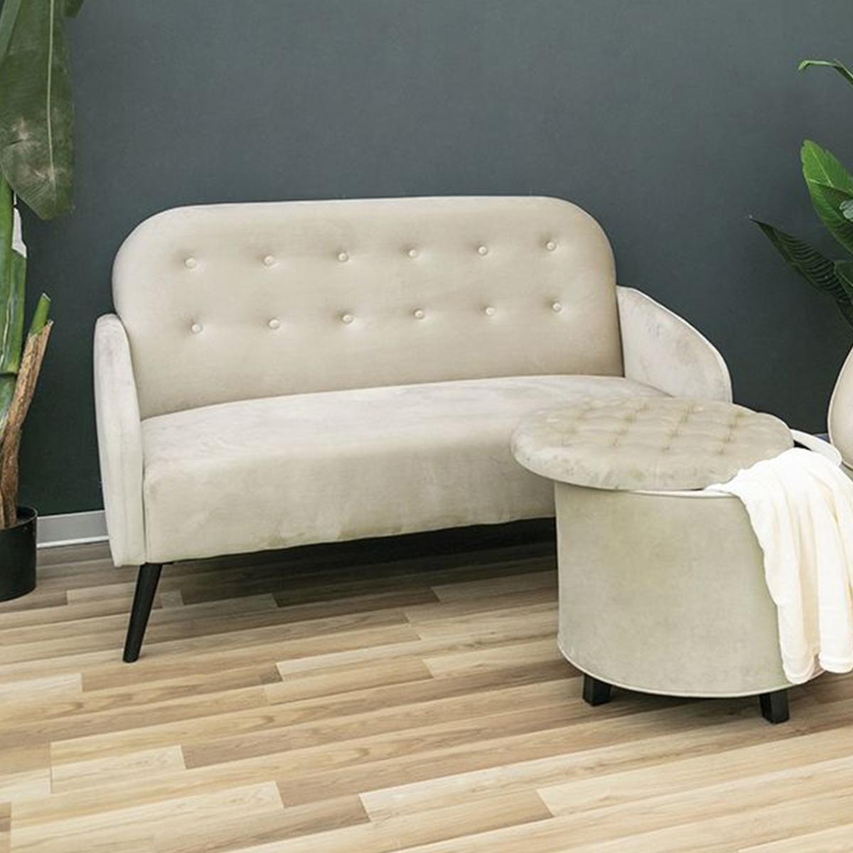 Tweepersoonsbank in vintage fluweel-look stof taupe Zelto
