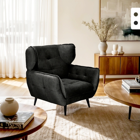 Moderne design fauteuil voor de woonkamer in capitonné fluweel Lunna Aanbieding