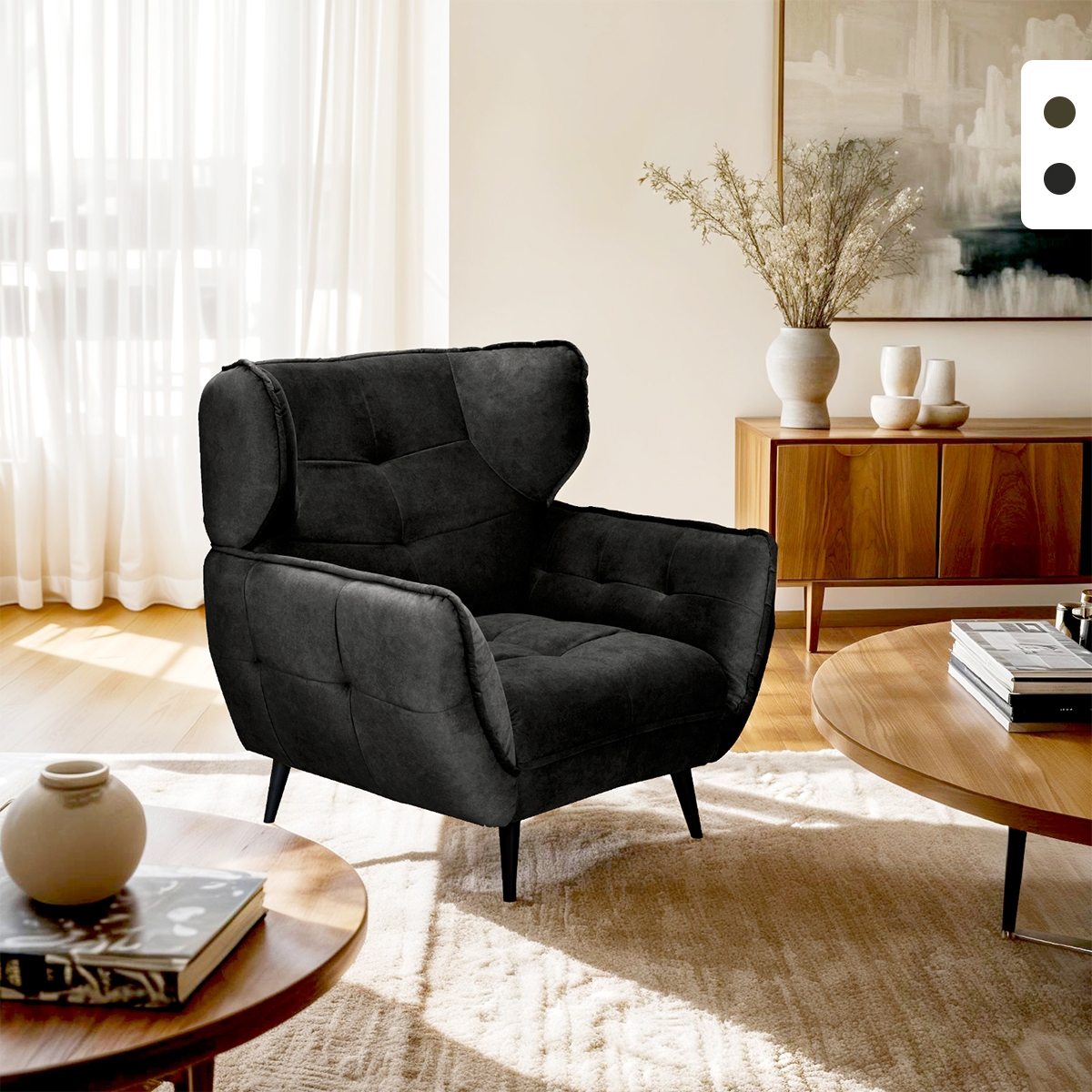 Moderne design fauteuil voor de woonkamer in capitonné fluweel Lunna Aanbieding Moderne design fauteuil voor de woonkamer in capitonné fluweel Lunna Aanbieding