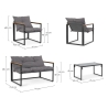 Tuinset Bizzotto Ilda met 2 fauteuils, bank en tafeltje Afmetingen
