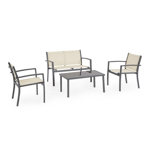 Tuinset 2 stoelen bankje bijzettafel beige Bizzotto Florida Aanbieding