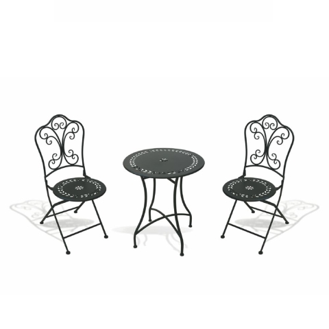 Set buitentafel met 2 opklapbare stoelen in zwart ijzer Provence Breakfast Aanbieding