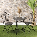 Set buitentafel met 2 opklapbare stoelen in zwart ijzer Provence Breakfast Verkoop