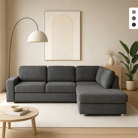 Moderne 3-zitsbank met chaise longue rechts in chenille stof Zafin Aanbieding