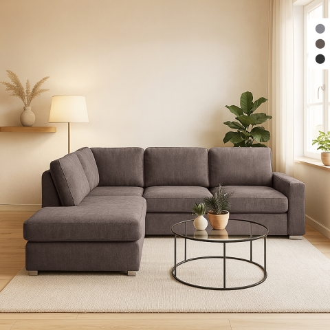 Moderne 3-zitsbank met linker chaise longue in chenille stof Kuvia Aanbieding
