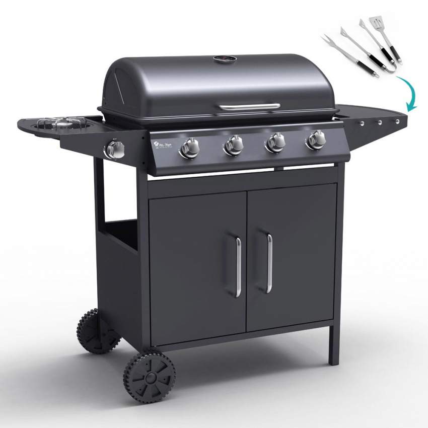 Ayrshire Roestvrijstalen BBQ gasbarbecue met 4+1 branders en Barbecue BBQ Professioneel Gas Roestvrij Staal 4+1 Branders