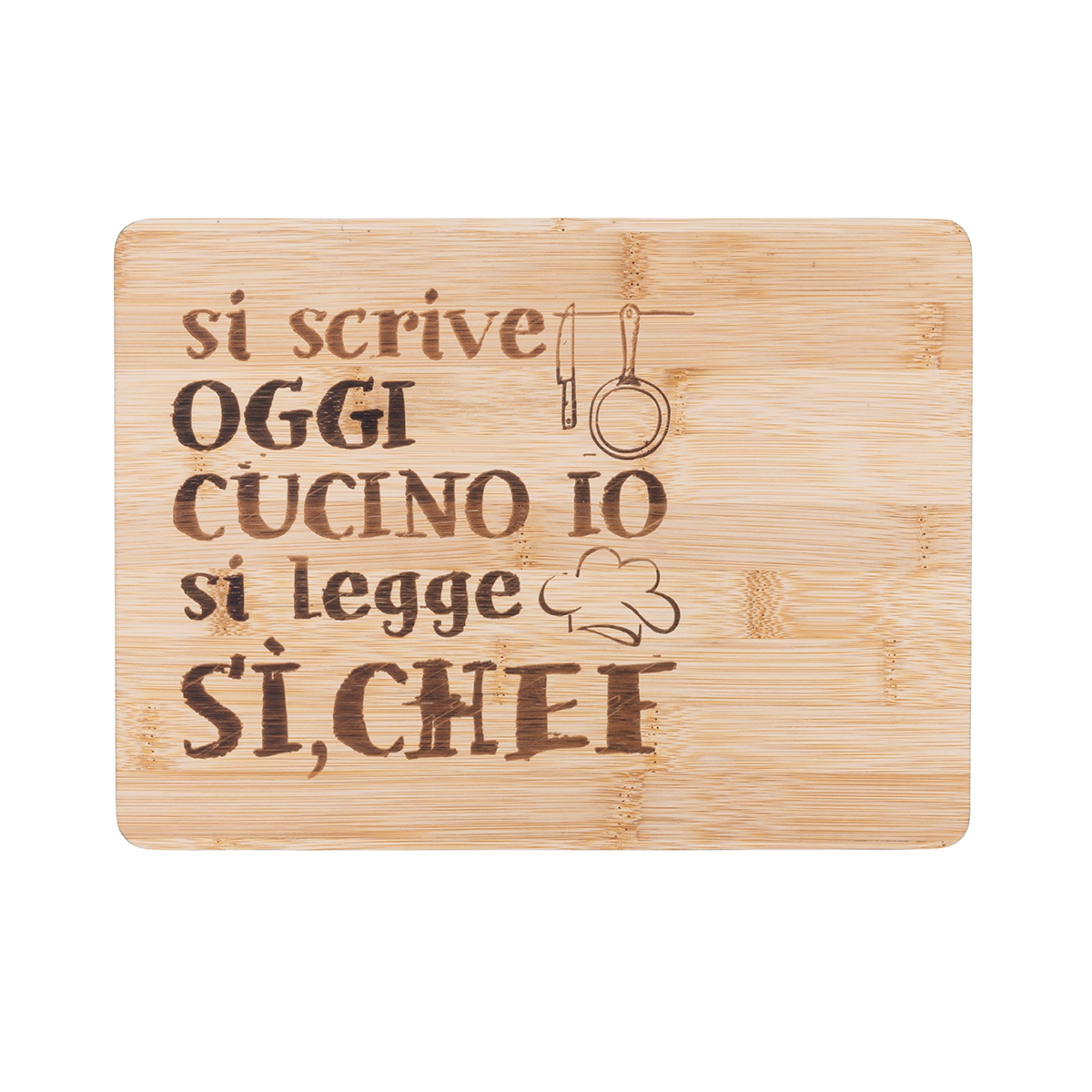 Houten snijplank 27x20 cm met opschrift "Vandaag kook ik, je leest Sì Chef" Aanbieding Houten snijplank 27x20 cm met opschrift "Vandaag kook ik, je leest Sì Chef" Aanbieding