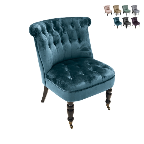 Vintage lounge stoel fluweeleffect met 2 wielen Vesta Aanbieding