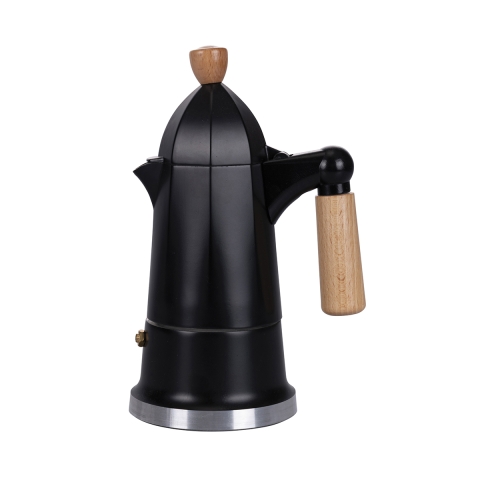 Zwarte Moka koffiepot, 6 kopjes, aluminium met houten handgreep Industry Aanbieding