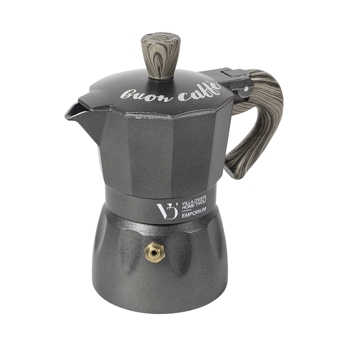 Machinetje voor 2 kopjes in aluminiumlegering met houten effect handvat Buon Caffè Aanbieding Machinetje voor 2 kopjes in aluminiumlegering met houten effect handvat Buon Caffè Aanbieding