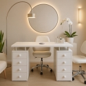 Witte manicuretafel met nagelzuiger, ladeblok en wielen Squoval Aanbod