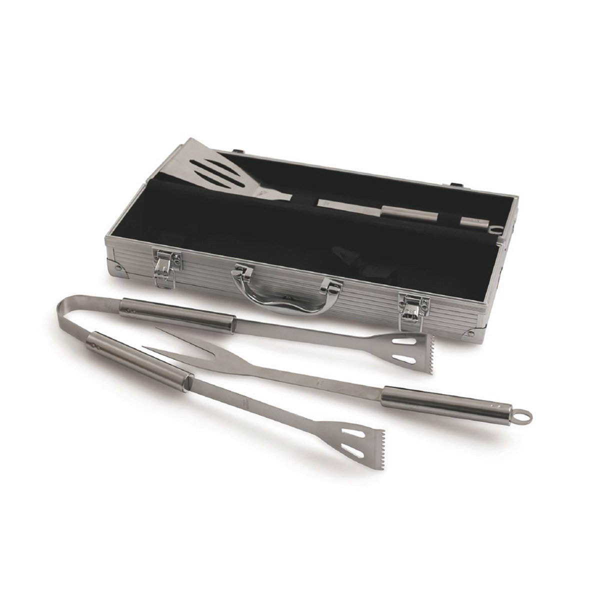 Set van 3 roestvrijstalen barbecuegereedschappen met koffer Nira Aanbieding Set van 3 roestvrijstalen barbecuegereedschappen met koffer Nira Aanbieding