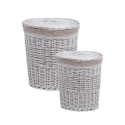 2 wasmanden met houten deksel en stof Zeyra Aanbieding