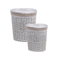 2 wasmanden met houten deksel en stof Zeyra Aanbieding