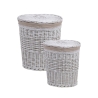 2 wasmanden met houten deksel en stof Zeyra Aanbieding
