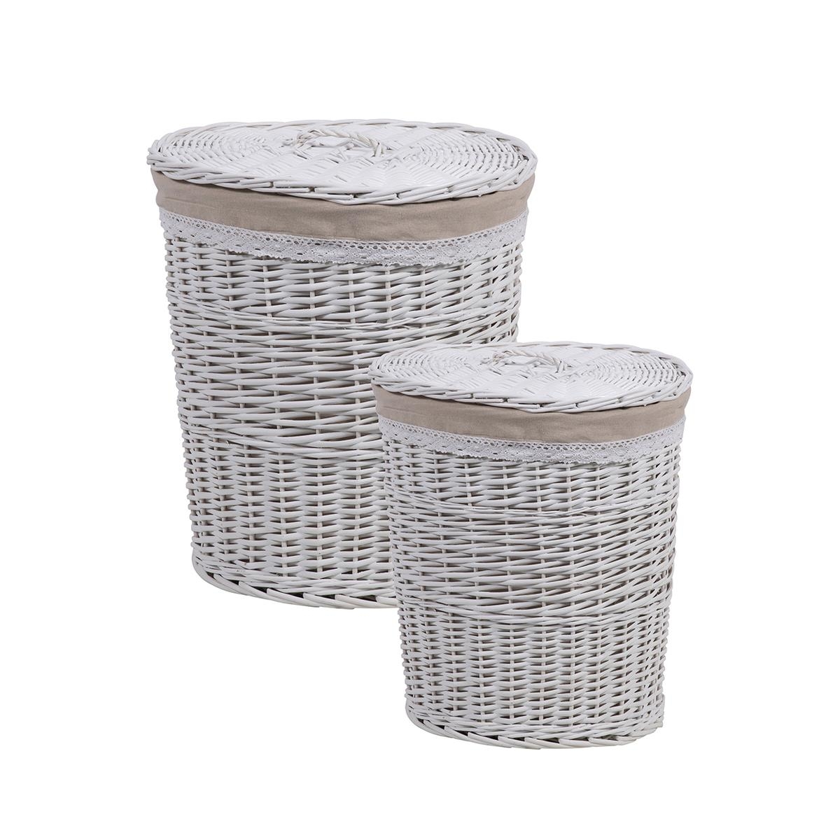 2 wasmanden met houten deksel en stof Zeyra