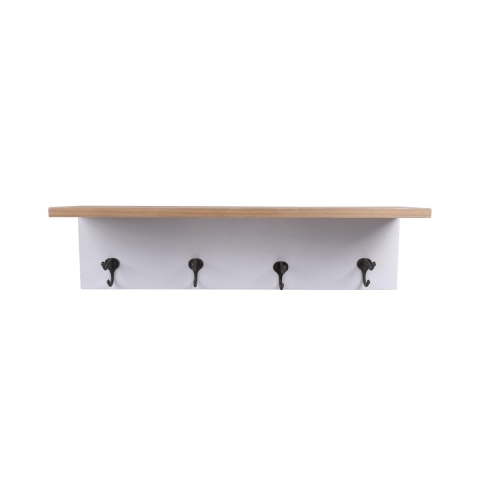 Houten wandplank met 4 ijzeren haken 60x16x16 Romia Aanbieding