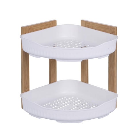 Hoekplank voor douche in hout met 2 planken plastic 23x23x27cm Aliva Aanbieding