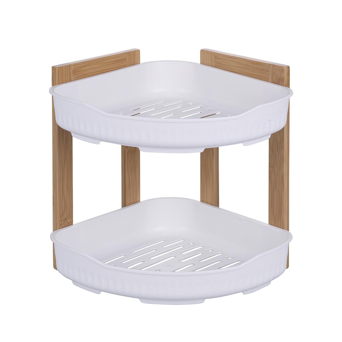 Hoekplank voor douche in hout met 2 planken plastic 23x23x27cm Aliva Aanbieding