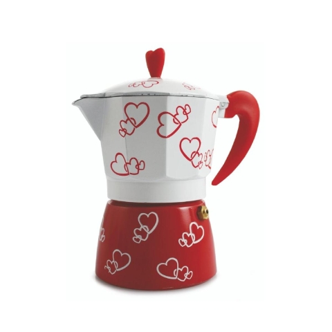 Traditionele mokapot 1 kops, aluminium, versierd Cuore Aanbieding