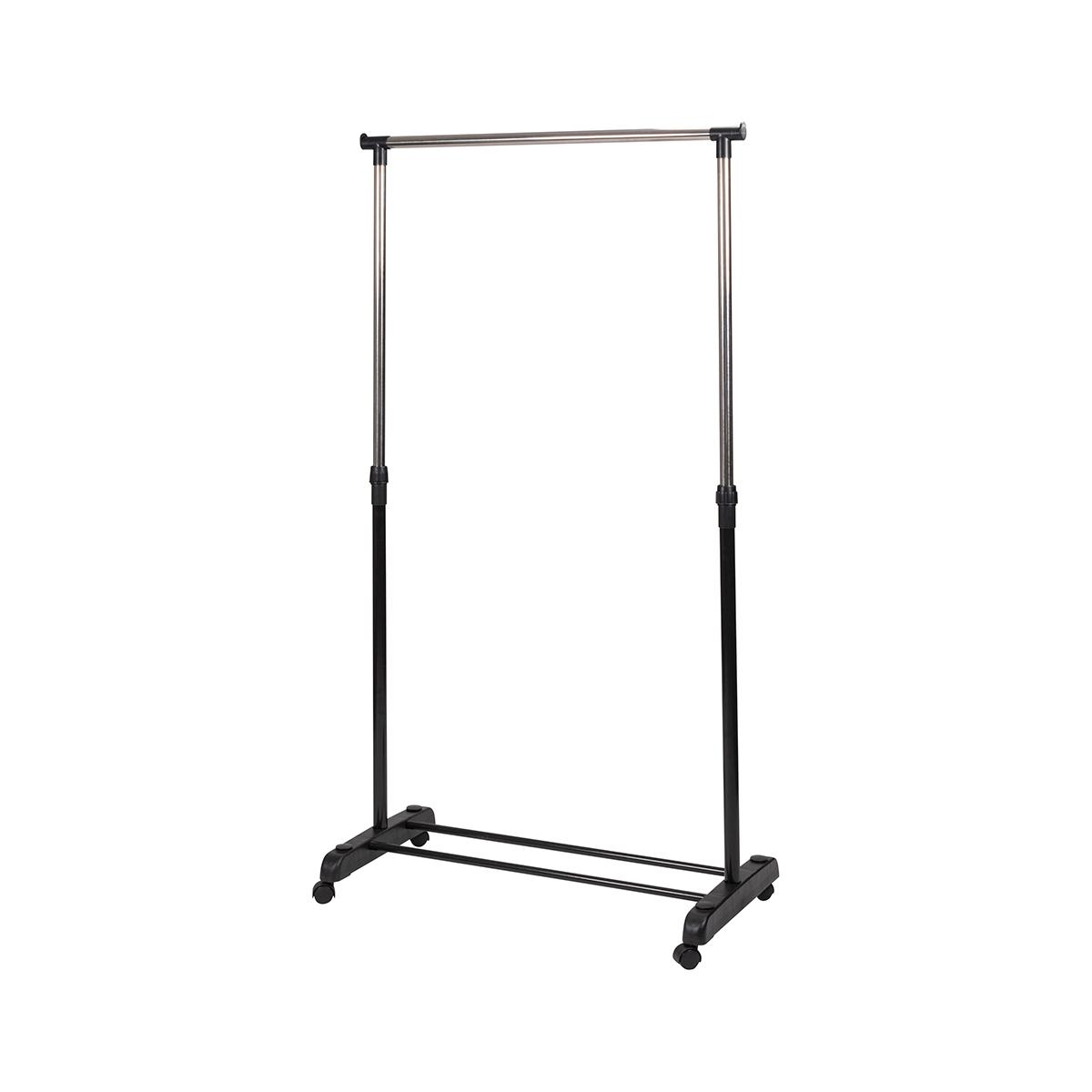 Metalen kledingrek met wielen, 2 stangen en schoenenrek 88x42,5cm Zulea Aanbieding Metalen kledingrek met wielen, 2 stangen en schoenenrek 88x42,5cm Zulea Aanbieding