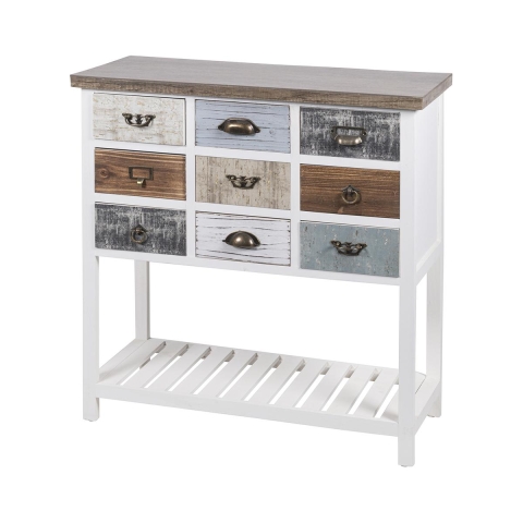 Shabby chic houten console met 9 lades 80x32,5x82cm Sardinia Aanbieding
