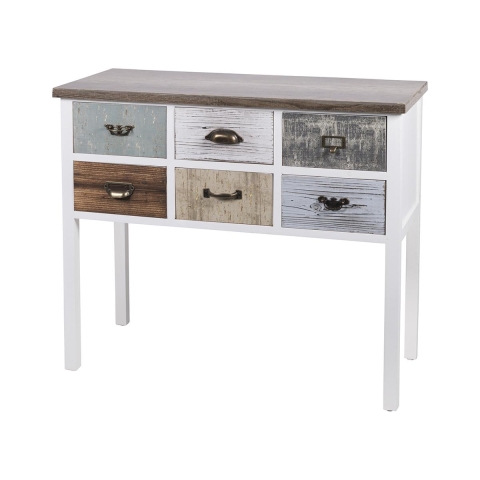 Houten haltafel met 6 lades shabby chic Sardinia Aanbieding