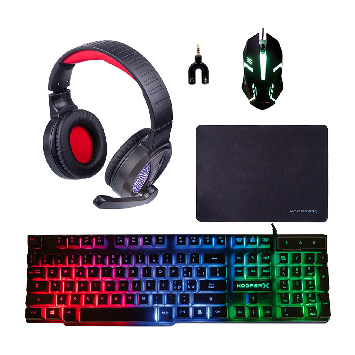 Gamer Combo 5-in-1 toetsenbord, headset, muis, muismat en adapter Milao