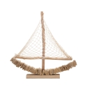 Houten zeilboot sculptuur met stoffen net 45x45x7cm Enok Kortingen