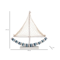 Houten zeilboot sculptuur met stoffen net 45x45x7cm Enok Kosten