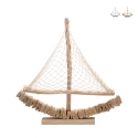 Houten zeilboot sculptuur met stoffen net 45x45x7cm Enok Aanbieding