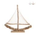 Houten zeilboot sculptuur met stoffen net 45x45x7cm Enok Aanbieding