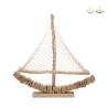 Houten zeilboot sculptuur met stoffen net 45x45x7cm Enok Aanbieding