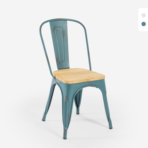 Industriële metalen stoelen met houten zitting Steel Old Wood Top Light Aanbieding
