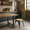 Industriële metalen stoelen met houten zitting Steel Old Wood Top Light Korting