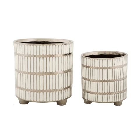 Set van 2 witte keramische vazen met zilverdecoratie Ray Aanbieding