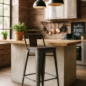 Industrieel design krukje Brush Top van metaal en hout Aankoop