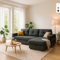 Slaapbank voor 3 personen met opberg-chaise longue USB-C boekenkast Civis. Aanbieding