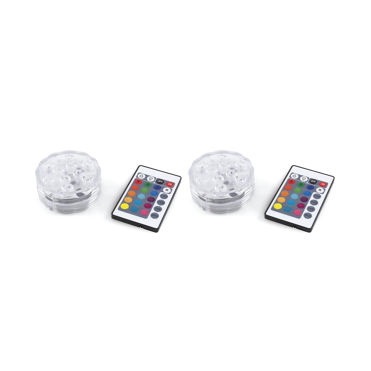 Set van 2 LED-spots waterdicht met afstandsbediening Ø 6,9x2,8 cm Virel Aanbieding Set van 2 LED-spots waterdicht met afstandsbediening Ø 6,9x2,8 cm Virel Aanbieding