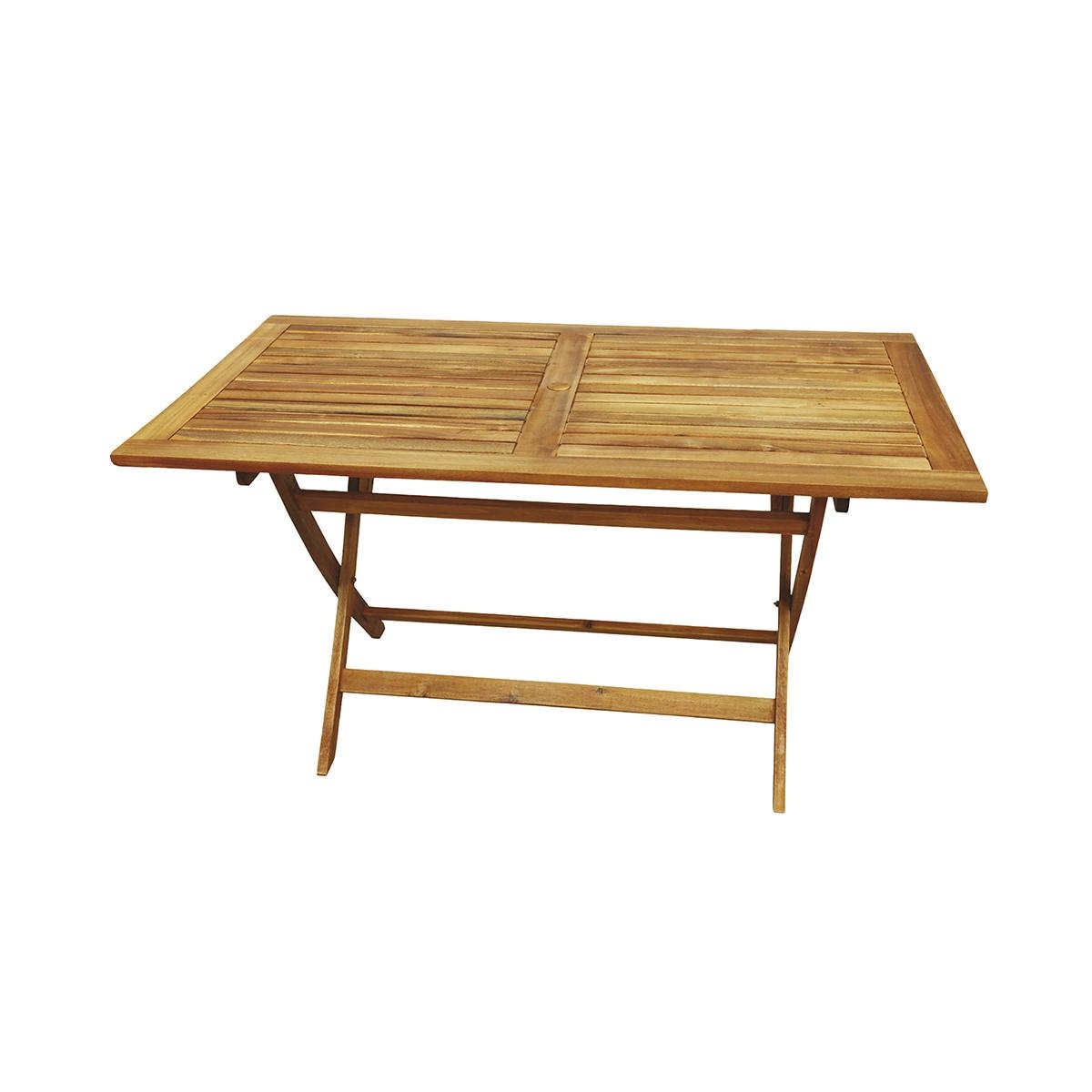 Opvouwbare rechthoekige acaciahouten tafel met parasolgat Bali Aanbieding Opvouwbare rechthoekige acaciahouten tafel met parasolgat Bali Aanbieding