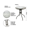Ronde tuintafel 60 cm van koolstofstaal en glas Lorea Afmetingen