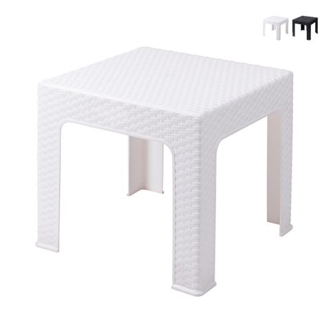 Lage tuintafel 43x43 cm van kunststof met rotan-look Zhorek Aanbieding