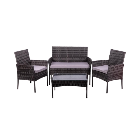 Tuinset in rattan met bank, 2 fauteuils en glazen tafelblad Rodi Aanbieding