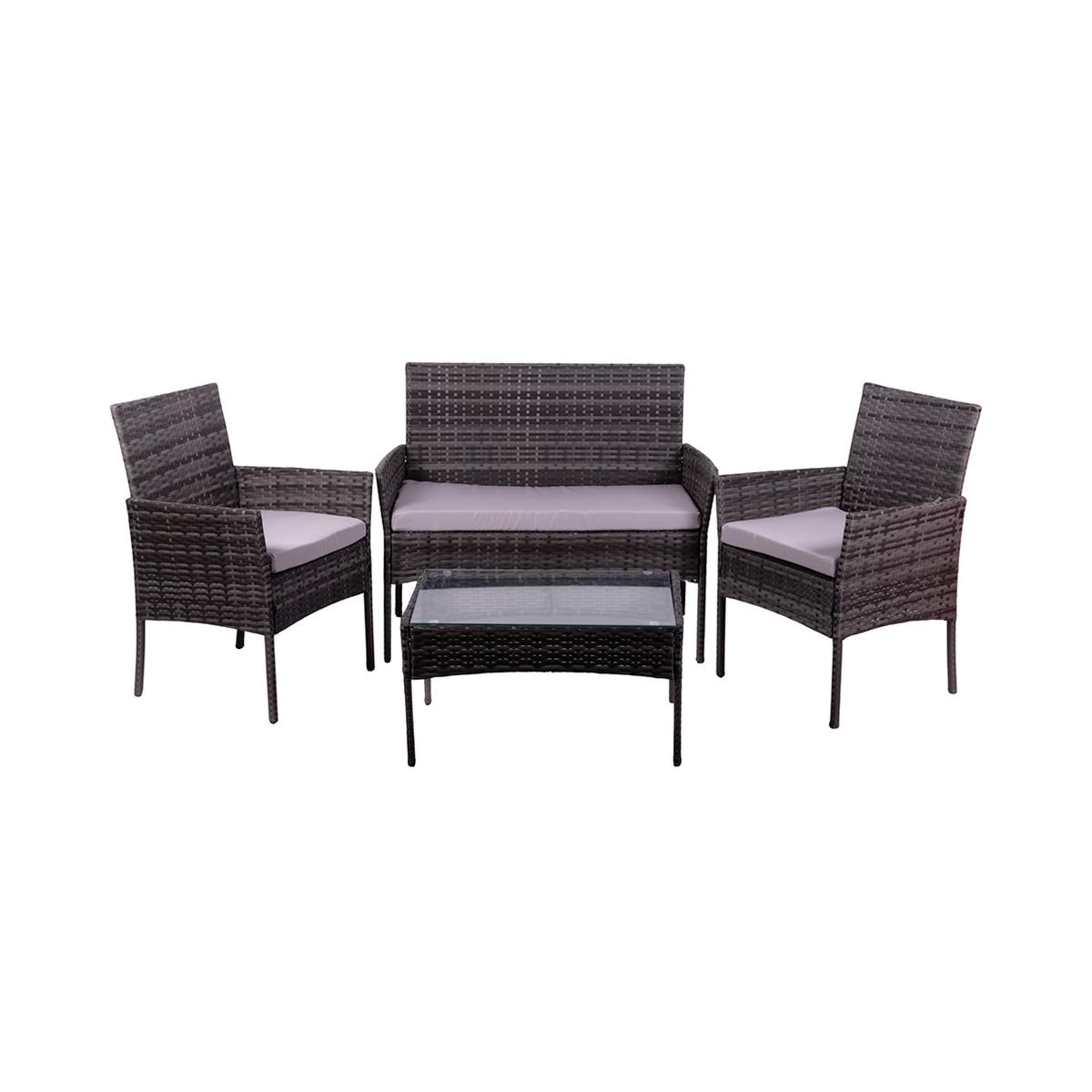 Tuinset in rattan met bank, 2 fauteuils en glazen tafelblad Rodi Aanbieding Tuinset in rattan met bank, 2 fauteuils en glazen tafelblad Rodi Aanbieding