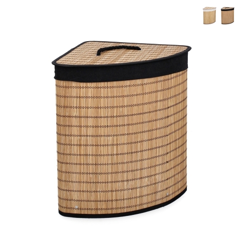 Hoek wasmand van bamboe met zwarte voering 35x35x50 Sintia Aanbieding