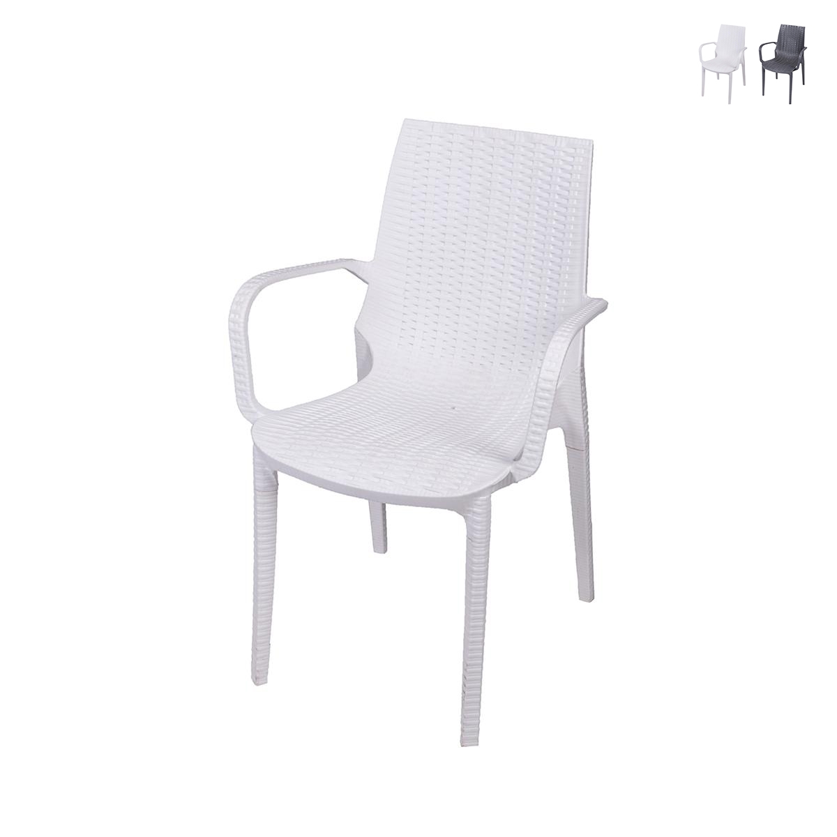 Tuinstoel van polypropyleen met rattan-look en armleuningen Paros