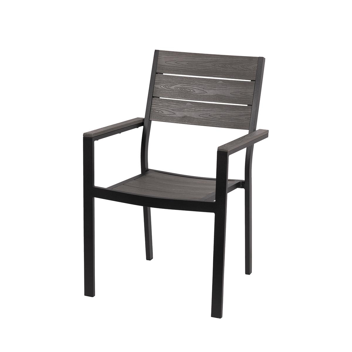 Amalfi tuinstoel in aluminium met armleuningen en houtlook latten