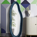 Blauw fluwelen wandspiegel met contouren 160x40x4cm Chanel Verkoop