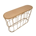 Metalen console in boho chic stijl met rattan blad Samui Korting