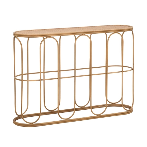 Metalen console in boho chic stijl met rattan blad Samui Aanbieding